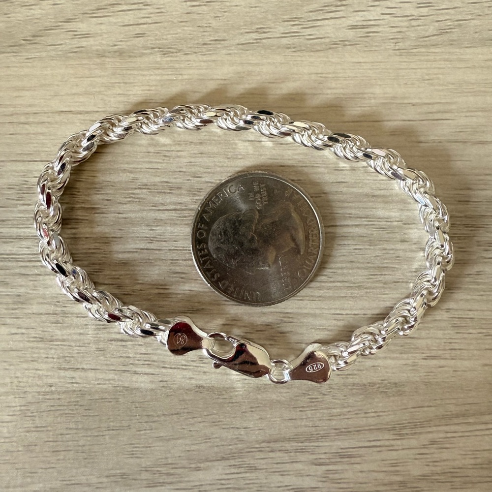 925 Italian Sterling Silver Rope Chain Bracelet